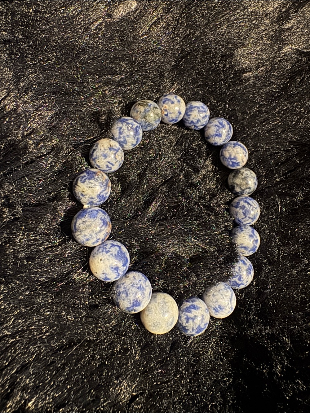Blue and White Beaded Stretch Bracelet - Women Jewelry